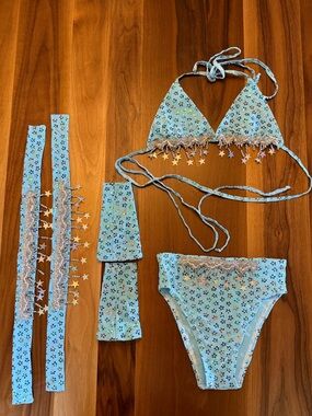 Baby Blue Gypsy Star Triangle Top and Star High Cut Bottoms